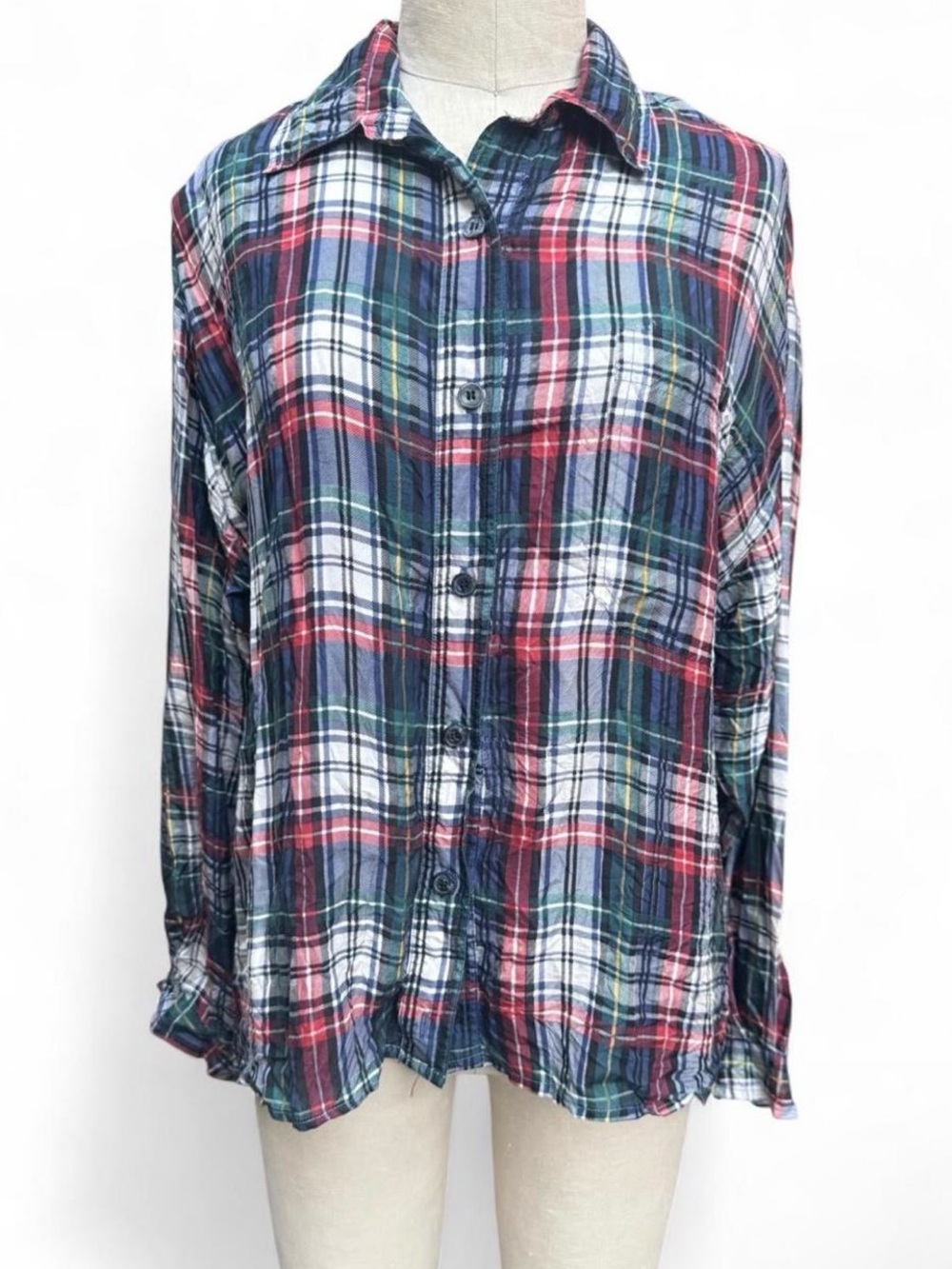 Jeri Marque New York 100% Silk plaid vintage 90s button up women’s M long sleeve